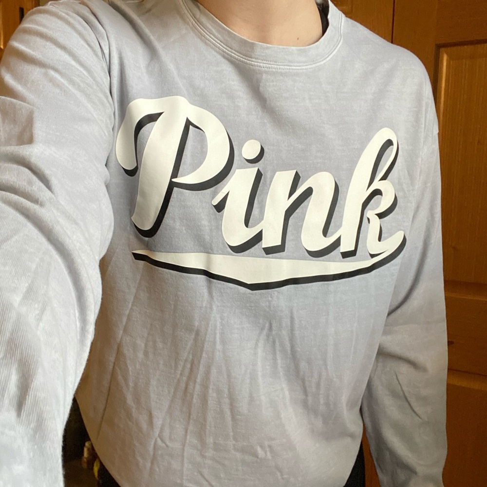 PINK LONG SLEEVE GRAY/LIGHT BLUE TOP